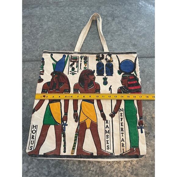 Vintage Egyptian Canvas Tote Bag Nefertari Ramses Horemheb Horus Hieroglyphics - Picture 13 of 14